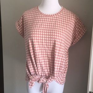 BNWT LOFT Gingham Tie Front T-shirt in XS